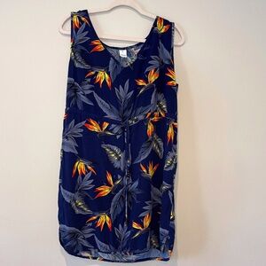 Palmwave Hawaii  tank dress, drawstring waist, XL, navy with flower print beach